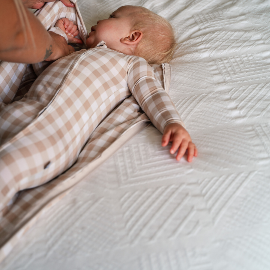Pip Phee Bamboo Sleep Bag 1 TOG Tan Gingham 0 6 Months