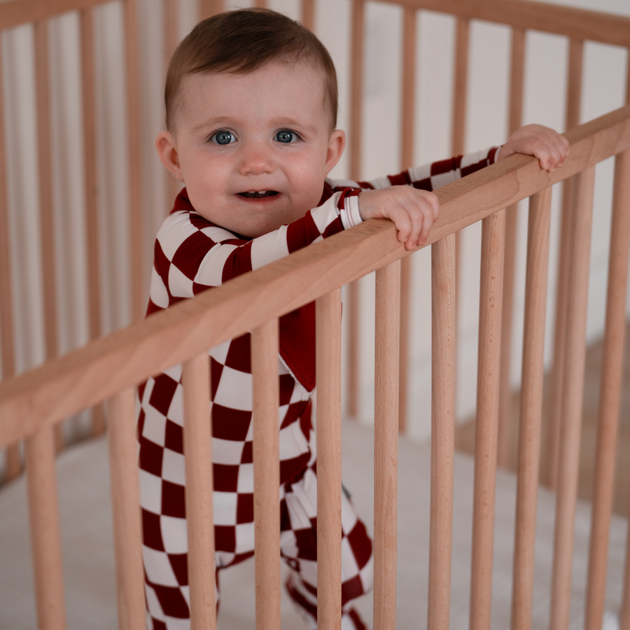 Bamboo Footed Sleeper - Cranberry Check