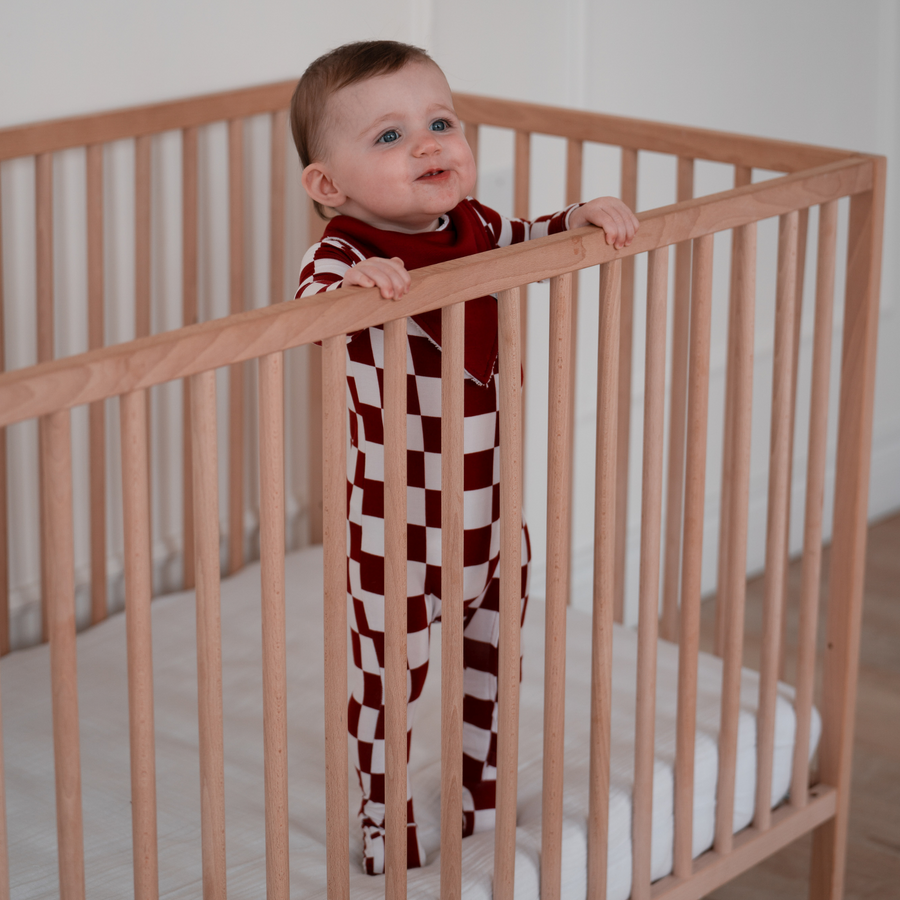 Bamboo Footed Sleeper - Cranberry Check